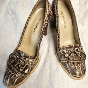 Bruno Magli croc-print fringed ghillie loafer-style heels sz 7.5 Italy orig $375